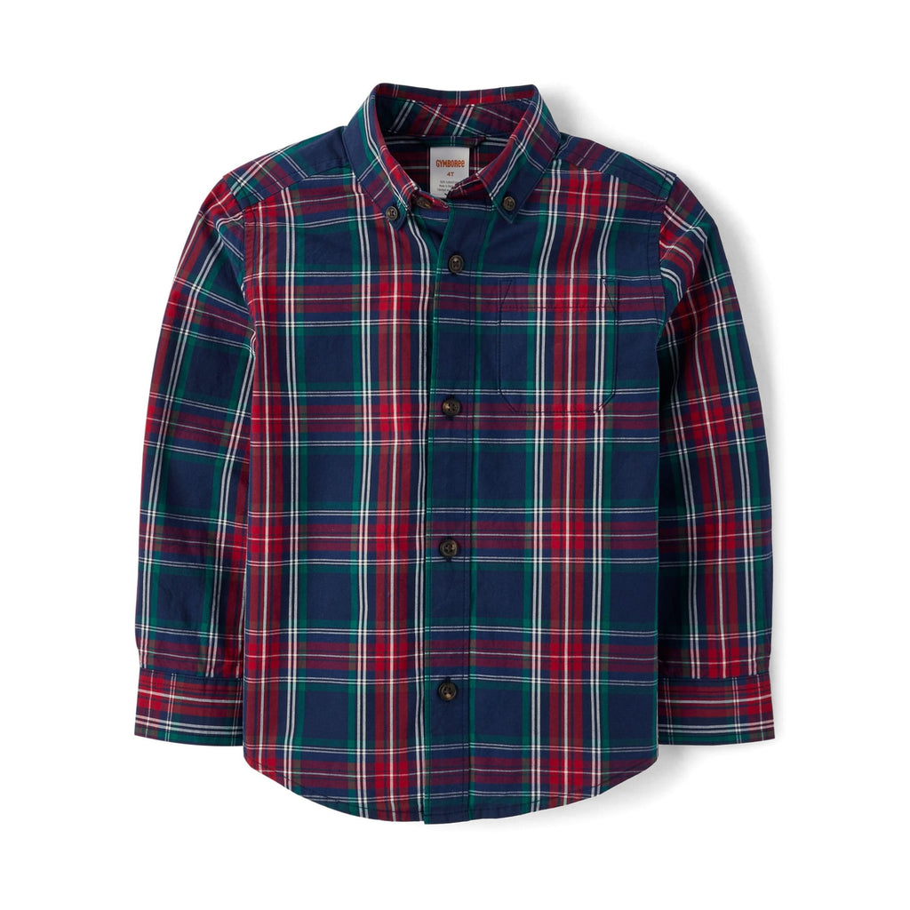 Gymboree Camisa de Franela Tartán Manga Azul Marino, Rojo y Verde (12M - 12T)