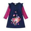 Vestido Niña | Algodón + Unicornio Floral Corona Dorada + Flores Rosas + Mariposas + Bolsillos | Navy/Fucsia Flutter (3T - 8T)
