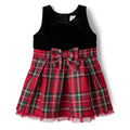 The Children's Place | Vestido Elegante Terciopelo Negro y Cuadros Escoceses Rojo Niña