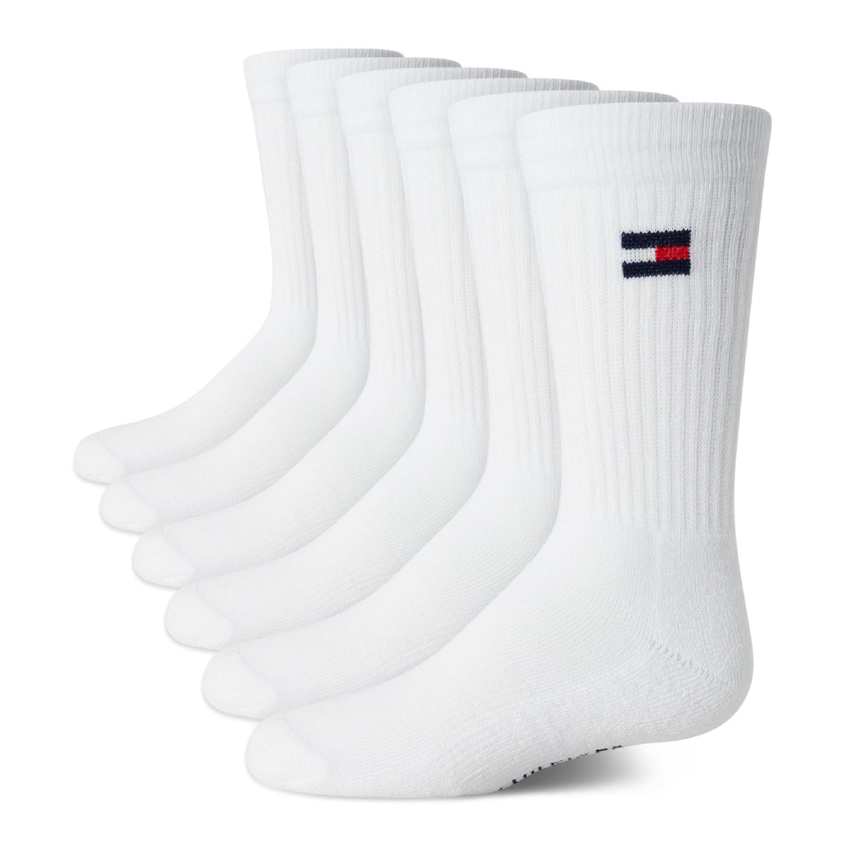 Tommy Hilfiger | Calcetines Niño Unisex Pack 6 Pares Crew Deportivos Acolchados Transpirables Blanco (4 - 12T)
