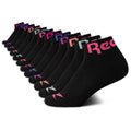Reebok | Calcetines Niña Pack 12 Pares Quarter Deportivos Negro Logo Multicolor Absorbe Humedad Sin Costuras Talón Acolchado (4-12T)