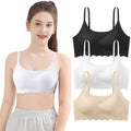 Brasier Entrenamiento Nina Adolescente Pack 3 | 75% Poliamida 25% Elastano | Sin Costuras | Copa Moldeada | Correas Espagueti Ajustables | Relleno Extraible | Negro + Blanco + Nude (12 - 17T)