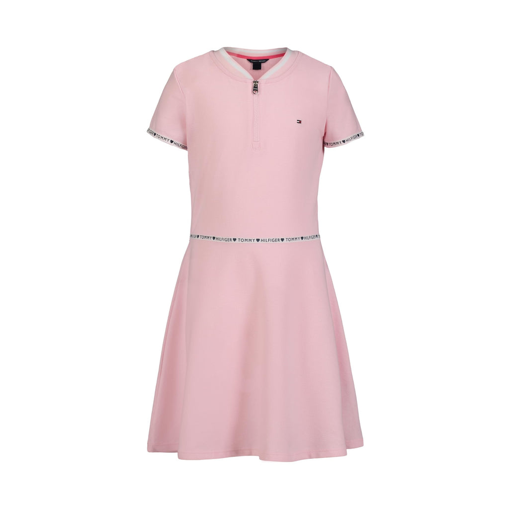 Tommy Hilfiger Vestido Camiseta Niña | Rosa + Cinta Logo Cintura • Media Cremallera