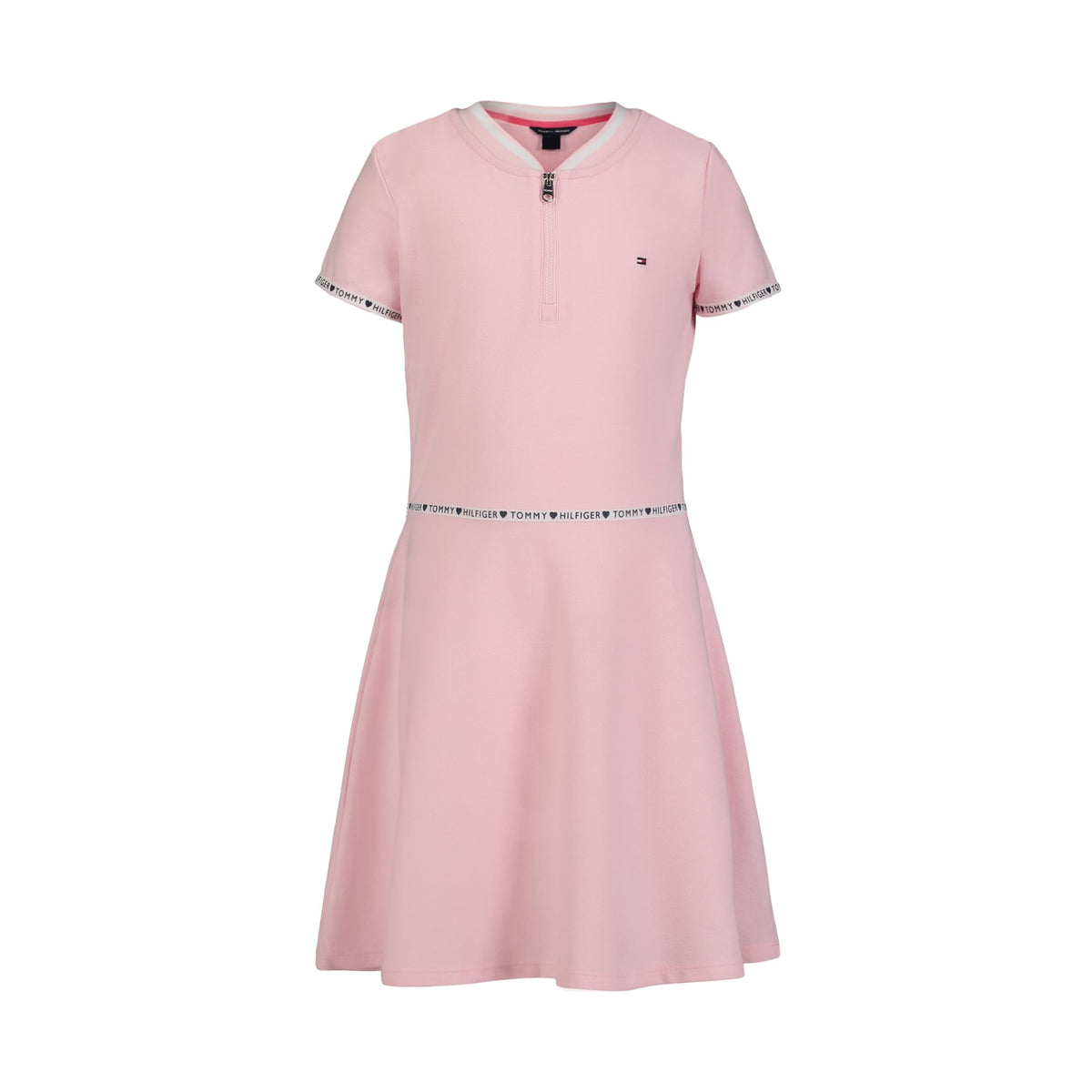 Tommy Hilfiger Vestido Camiseta Niña | Rosa + Cinta Logo Cintura • Media Cremallera