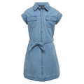 Calvin Klein Jeans Vestido Camisero Denim Niña | Azul Chambray • Manga Corta • Cinó Lazo • 2 Bolsillos Logo CK