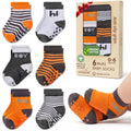 infancie | Calcetines Bebé Niño Pack 6 Algodón Orgánico GOTS Antideslizante Estampados Naranja Gris 0-6 Meses