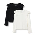 Amazon Essentials Pack x2 Camisetas Niña | Negro + Blanco • Manga Larga con Volantes