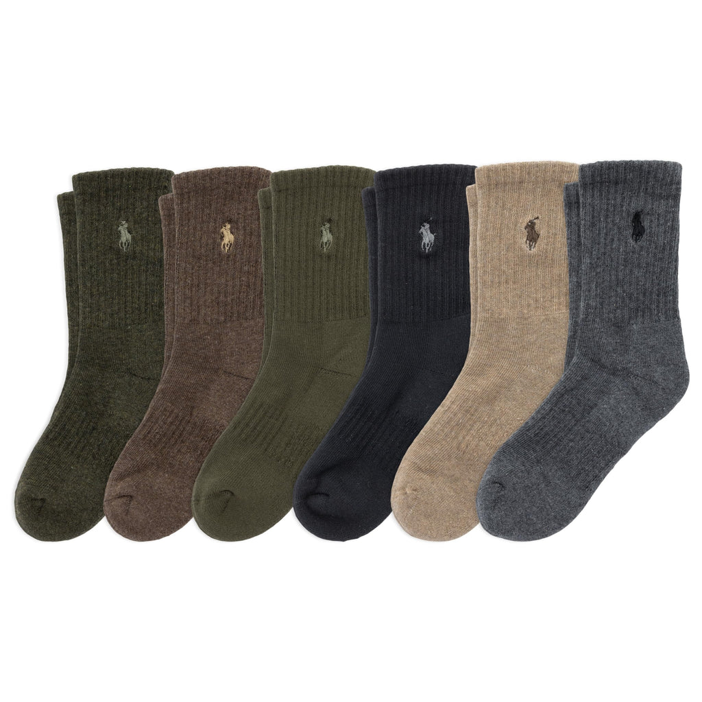 Polo Ralph Lauren | Calcetines Niño Pack 6 Algodón Tonos Tierra Oliva Marrón Beige Gris Carbón