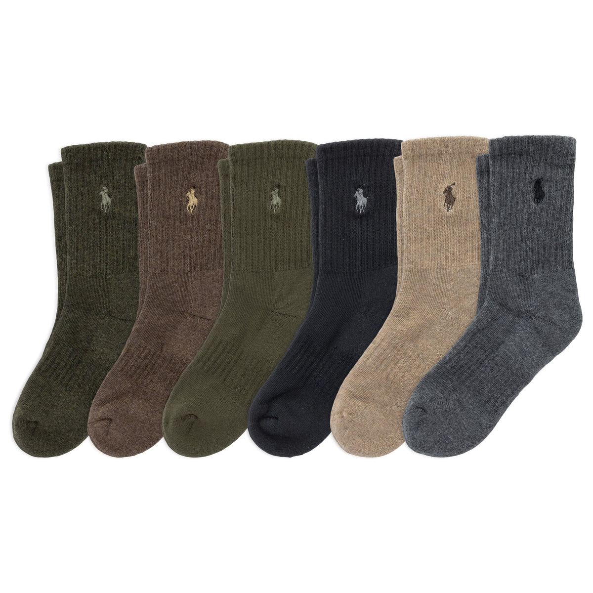 Polo Ralph Lauren | Calcetines Niño Pack 6 Algodón Tonos Tierra Oliva Marrón Beige Gris Carbón