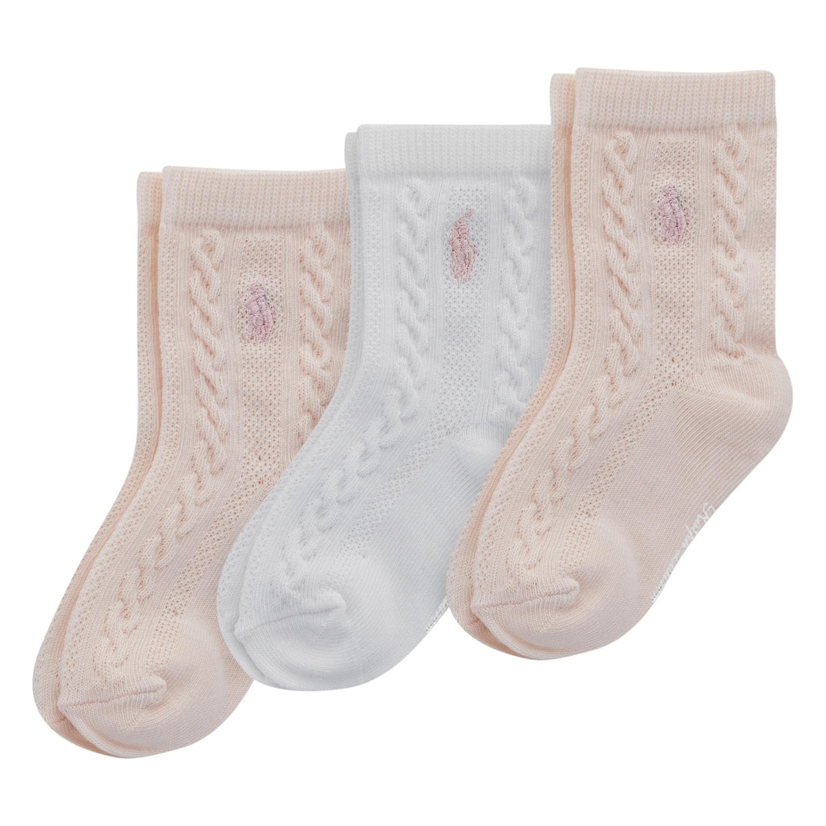 Polo Ralph Lauren | Calcetines Bebé Pack 3 Algodón Orgánico Textura Cable Rosa Suave Blanco Agarres