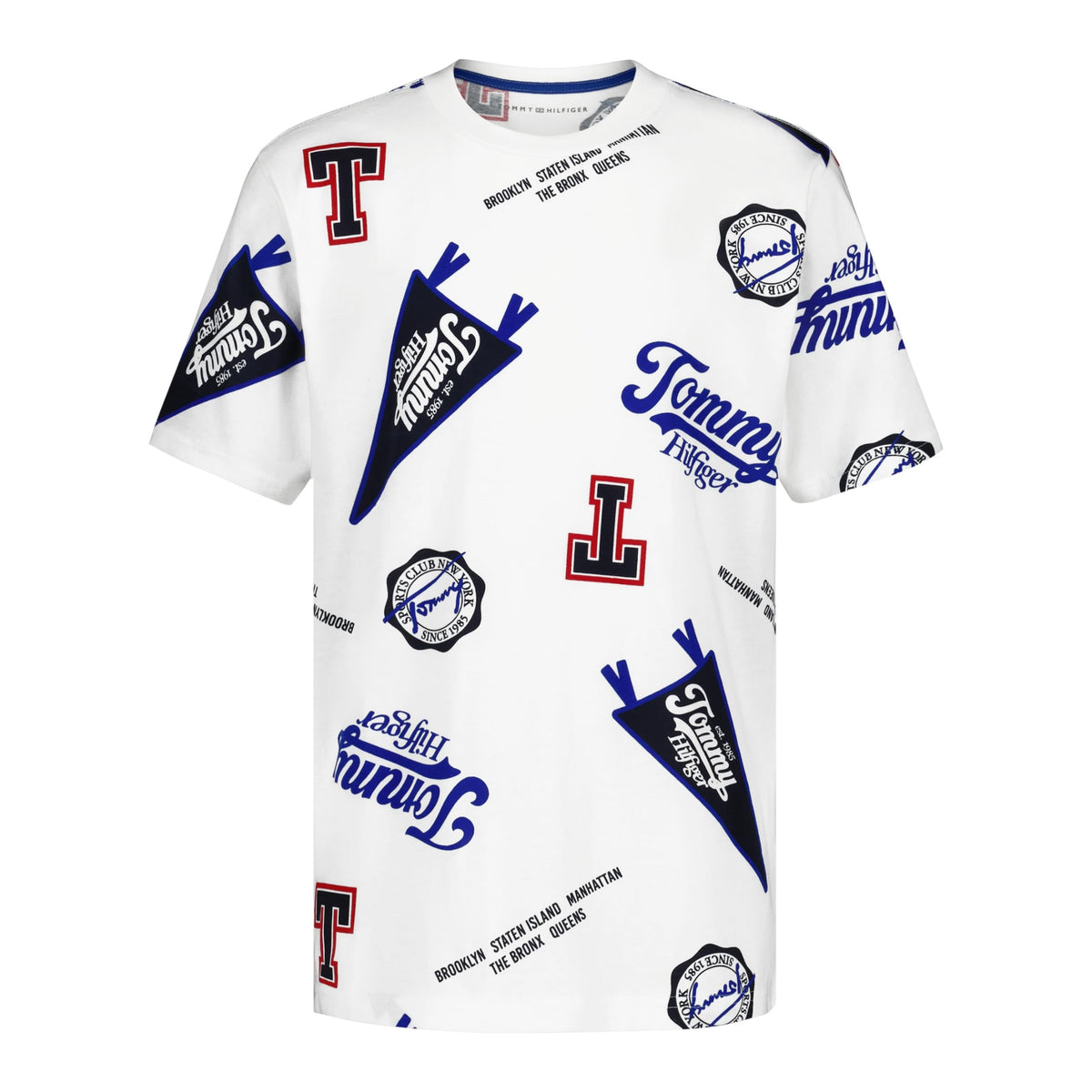 Tommy Hilfiger | Camiseta Niño Manga Corta Estampado Collage NYC Pennant All-Over Vintage 100% Algodón Blanco (8-16T)