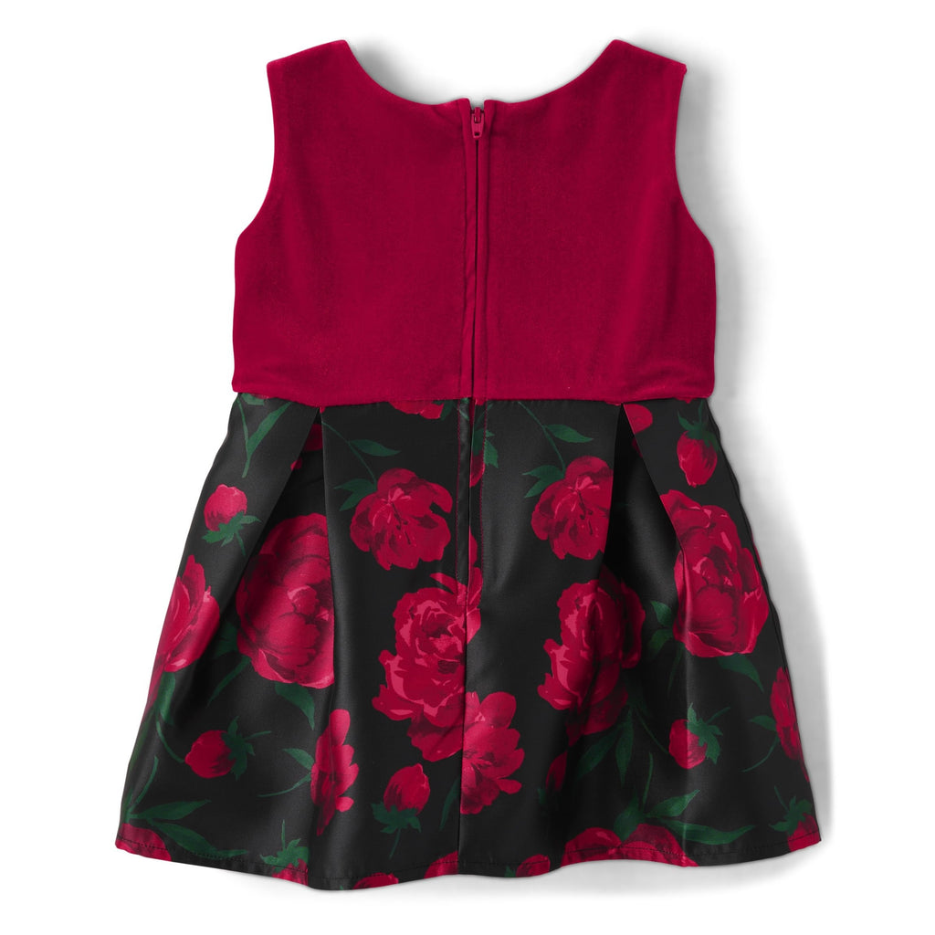 The Children's Place | Vestido Elegante Rosas Rojo y Negro Niña Pequeña