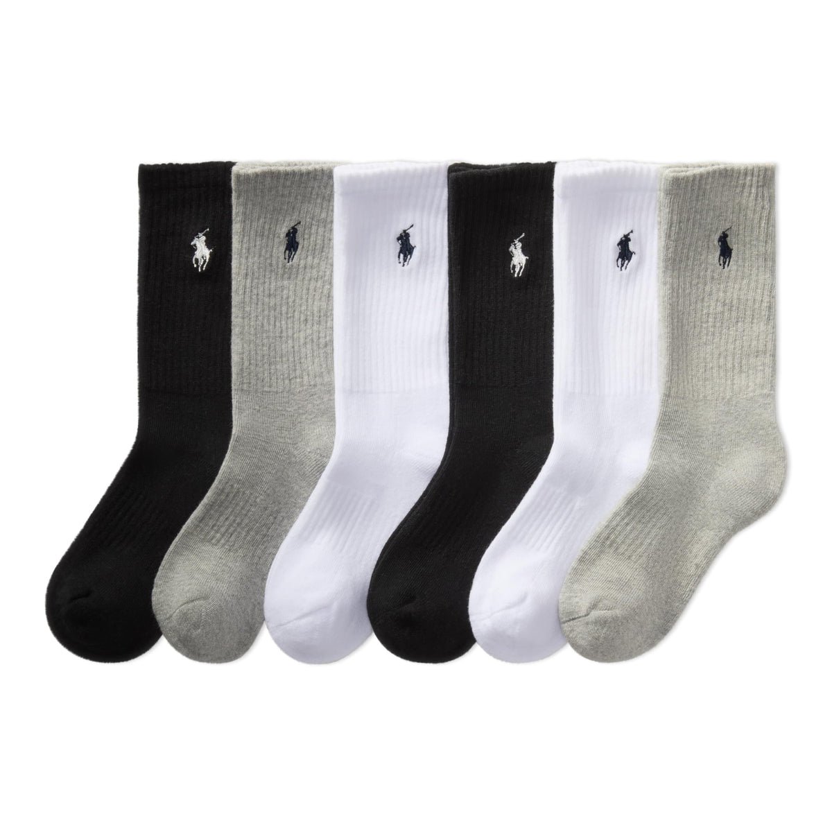 Polo Ralph Lauren | Calcetines Niño Pack 6 Algodón Clásico Negro Gris Blanco Surtido Pony