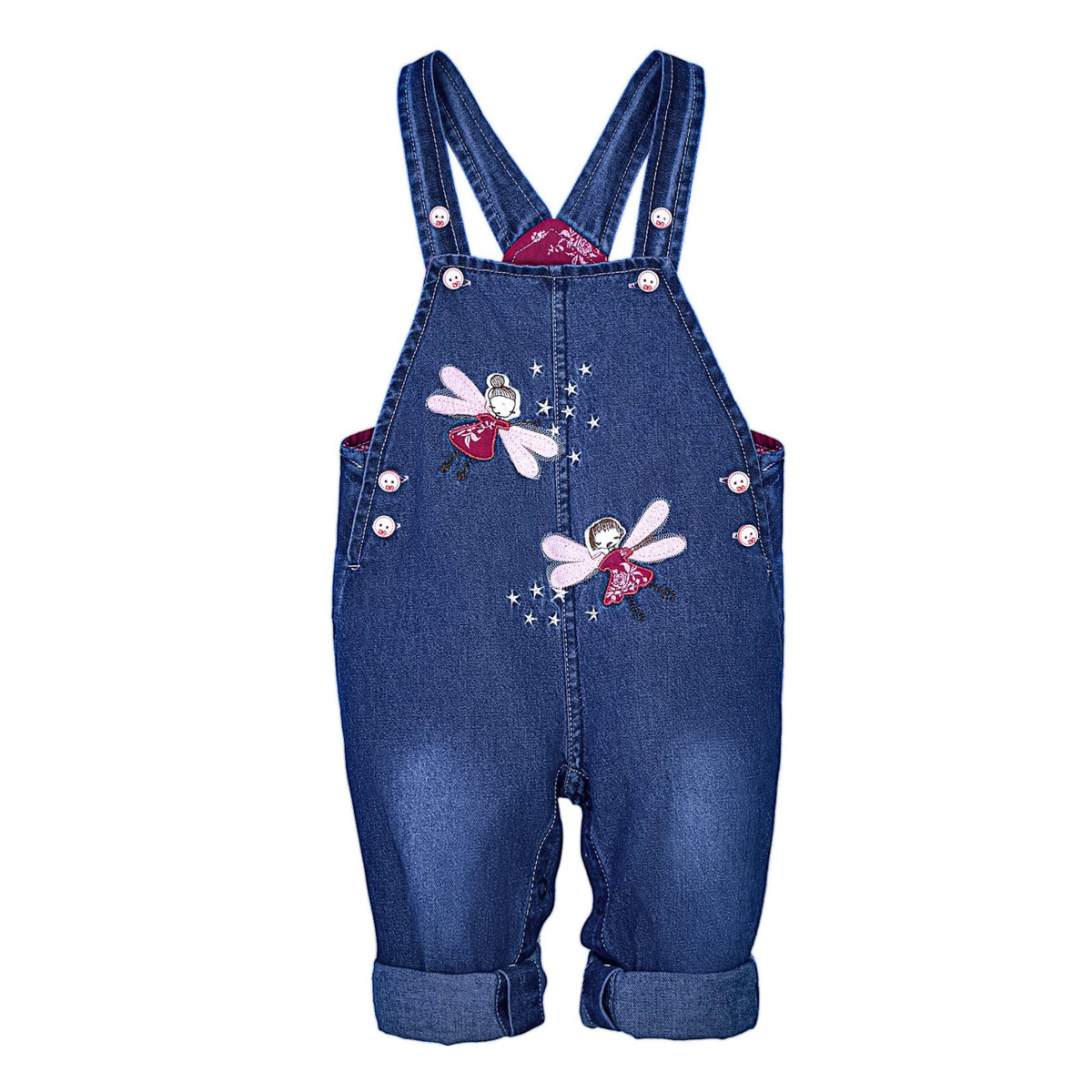 Overol Peto de Mezclilla Peacolate | Hadas Bordadas + Estrellas | Denim Azul | Niña/Bebé (3M-3A)