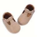 Zapatos Estilo Mary Jane para Bebé Niña en Color Caqui con Suela Blanda Antideslizante (Calzado Ligero de Cuna para Fiestas y Uso Diario) (Talla 19 - 21)
