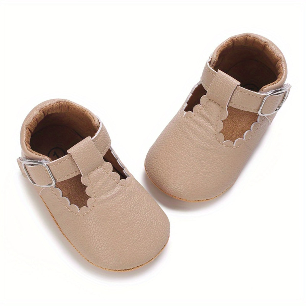 Zapatos Estilo Mary Jane para Bebé Niña en Color Caqui con Suela Blanda Antideslizante (Calzado Ligero de Cuna para Fiestas y Uso Diario) (Talla 19 - 21)