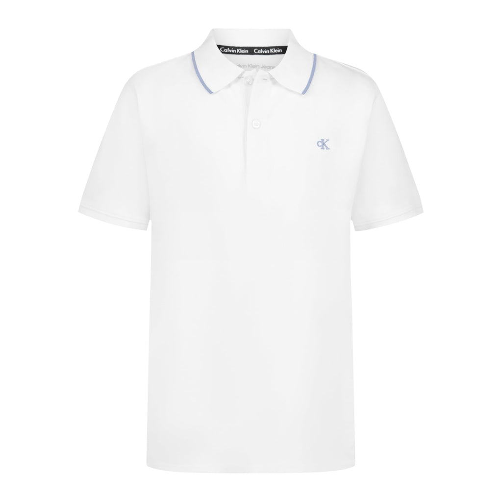 Calvin Klein Jeans | Polo Micropiqué Manga Corta Blanco con Punta Niño  (8T - 16T)