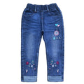 Jean para Niña con Bordado de Sol, Flores y Corazones