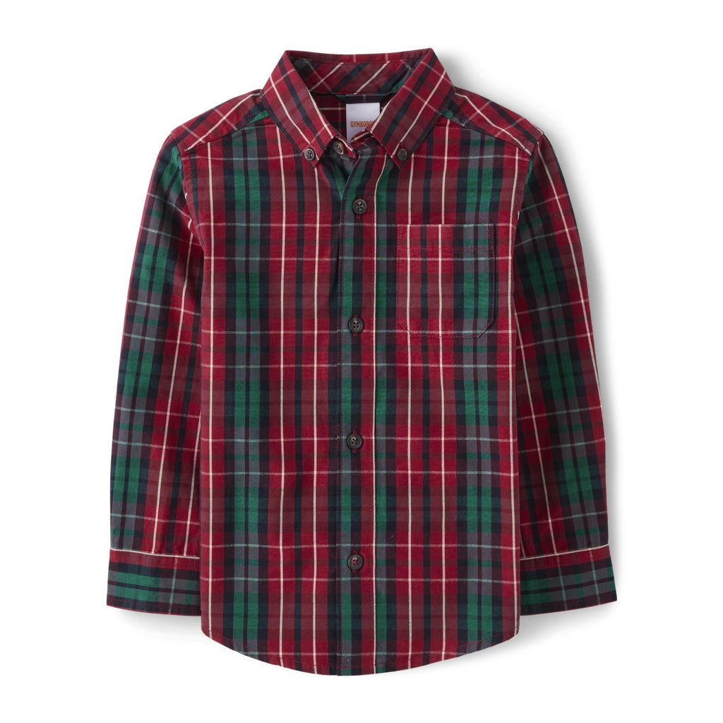 Gymboree Camisa de Cuadros Tartán Manga Larga – Rojo, Verde y Negro (Solo 2T, 3T, y 7T)