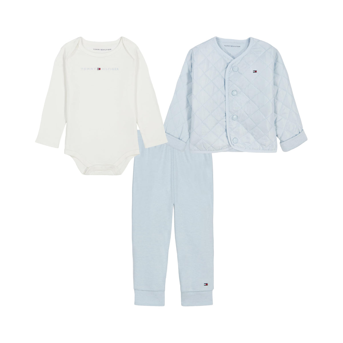 Set 3 Piezas Tommy Hilfiger | Body + Chaqueta Acolchada + Jogger | Azul Cielo/Blanco | Niño/Bebé  (0M - 18M)