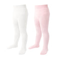 Pack 2 Mallas Punto Trenzado Cable Knit Mini Angel | Sin Costura + Algodón Peinado + Blanco y Rosa Claro | Bebé Niña 0-6 Años