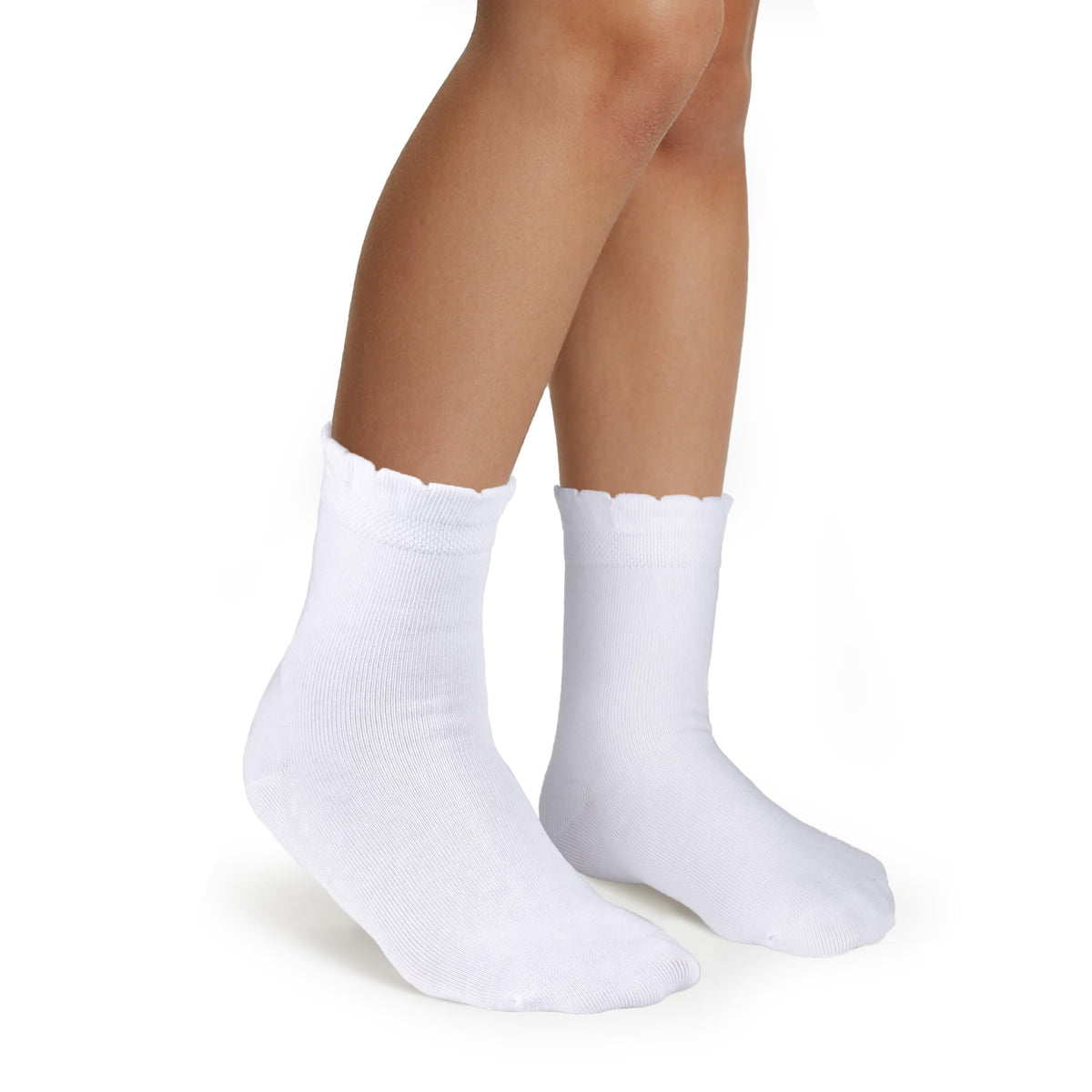 Cotton Day | Calcetines Niña Pack 5 Pares Festoneados Scallop Top Elegantes Blanco Algodón Peinado Oeko-Tex Puntera Sin Costuras (2 - 12T)