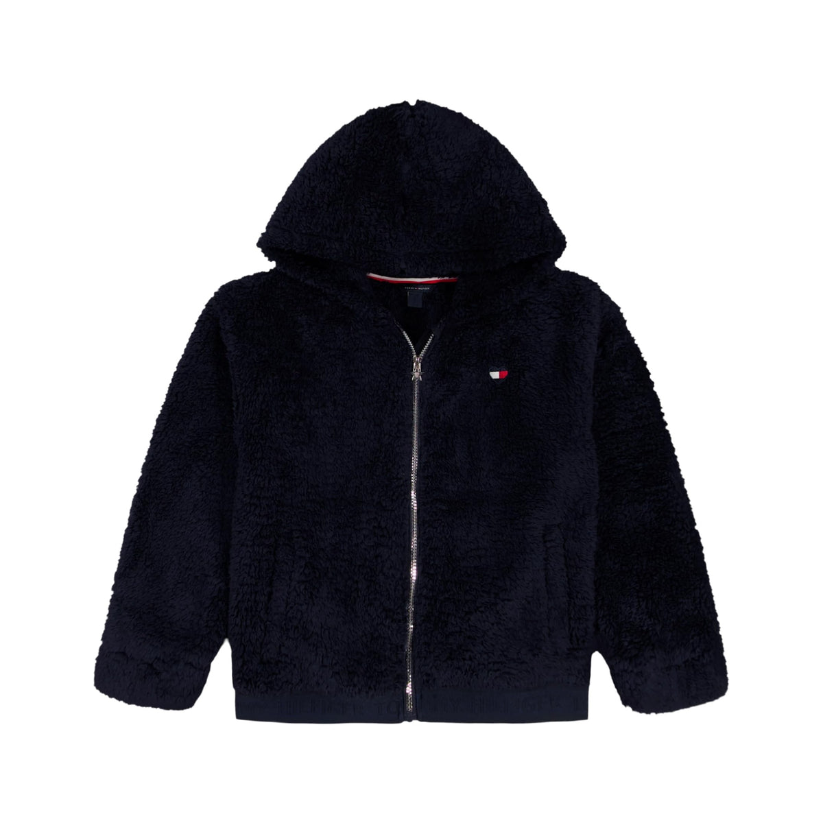 Chaqueta Sherpa Teddy Full-Zip Tommy Hilfiger | Pelo Rizado Bouclé Navy + Bandera TH | Niña (7T - 16T)