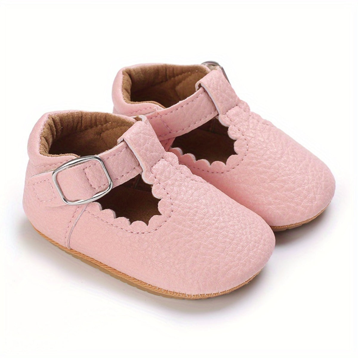 Zapatos Estilo Mary Jane para Bebé Niña en Color Rosa con Suela Blanda Antideslizante (Calzado Ligero de Cuna para Fiestas y Uso Diario) (Talla 19 - 21)