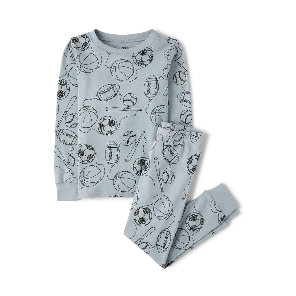 Pijama 2 Piezas The Children's Place | 100% Algodón + Deportes Doodle All-Over + Fútbol Basketball Béisbol | Niño Azul Glaciar (4T - 16T)