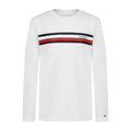 Tommy Hilfiger | Camiseta Niño Manga Larga Global Stripe Tricolor Marino Rojo Logo Puño 100% Algodón Blanco (8-16T)