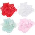 Calcetines Bebé Niña Pack 4 Algodón Canalé Encaje Volante Lazo Satín Rojo Blanco Menta Rosa