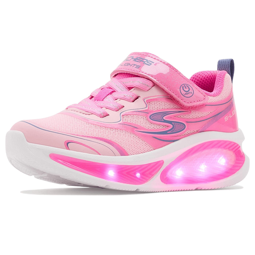 Skechers - Tenis Deportivos con Luces LED Kids' Cosmic Glow 2.0 con Cierre Adaptable para Niña (Rosa/Multicolor) (Talla 28 - 35)