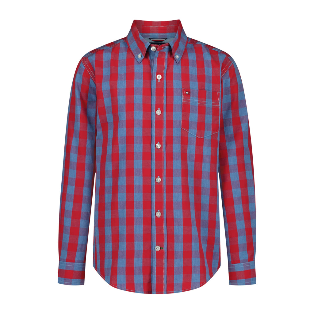 Tommy Hilfiger | Camisa Casual Manga Larga Gingham Rojo Azul Niño (3T - 18T)
