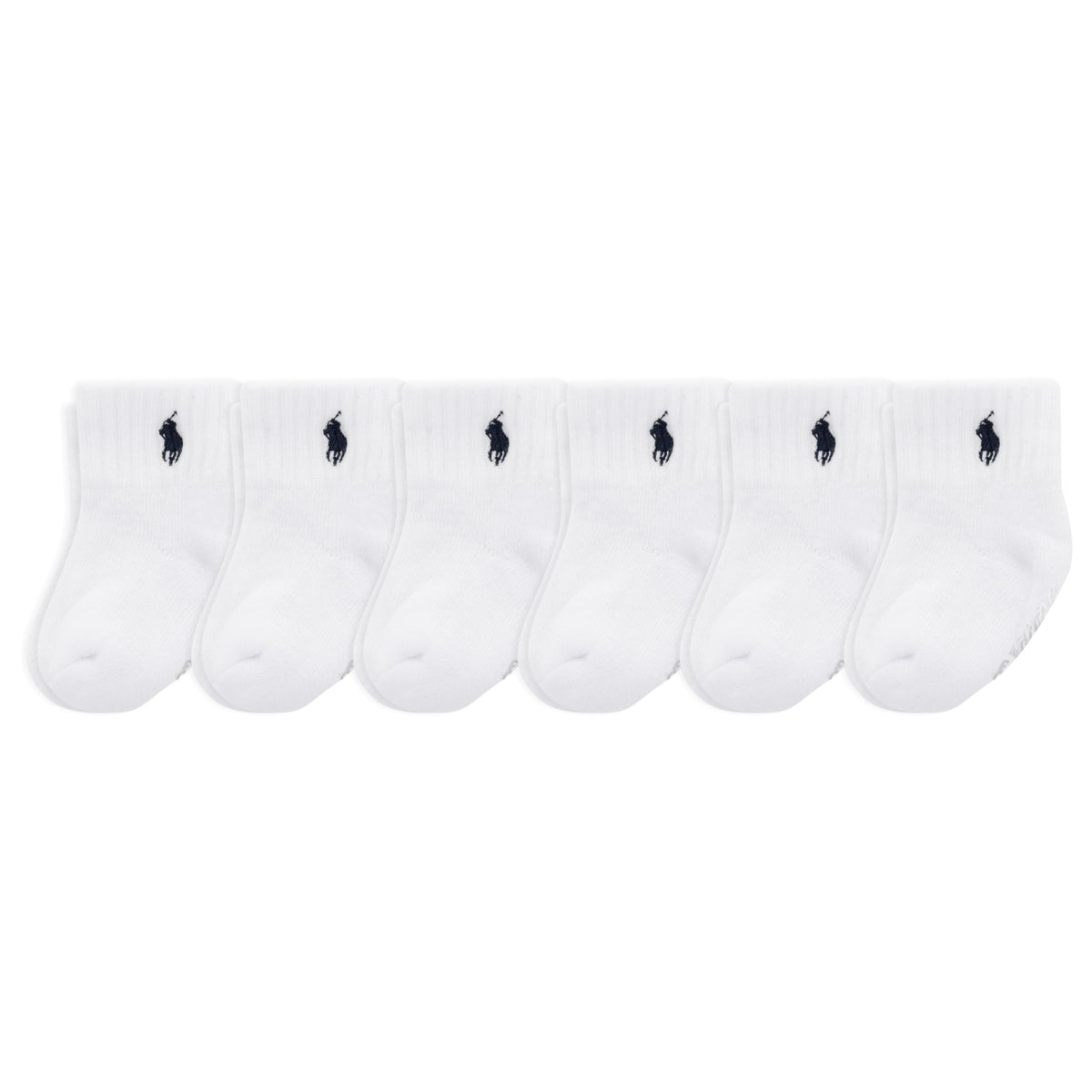 Polo Ralph Lauren | Calcetines Bebé Pack 6 Algodón Pony Bordado Marino Stay-Up Tobillero Blanco Puro 0-24 Meses
