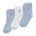 Polo Ralph Lauren | Calcetines Bebé Pack 3 Algodón Orgánico Textura Cable Azul Suave Blanco Agarres