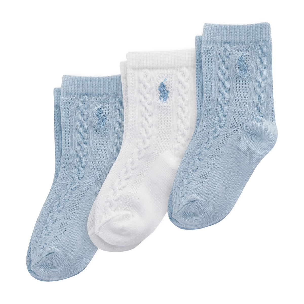 Polo Ralph Lauren | Calcetines Bebé Pack 3 Algodón Orgánico Textura Cable Azul Suave Blanco Agarres