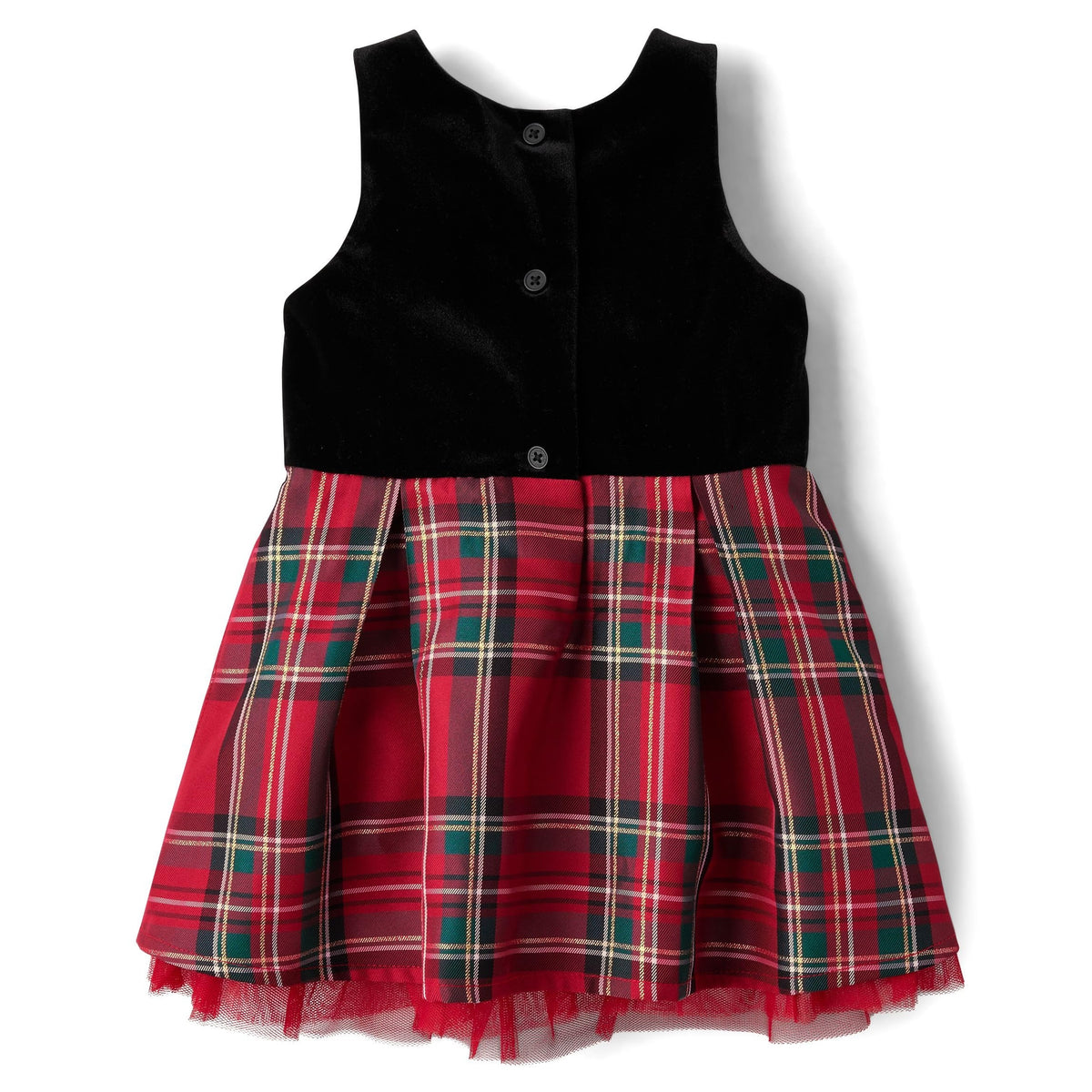 The Children's Place | Vestido Elegante Terciopelo Negro y Cuadros Escoceses Rojo Niña