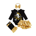 My 1st New Year | Conjunto Bebé Niña Negro y Dorado + Falda Tutú + Medias + Diadema