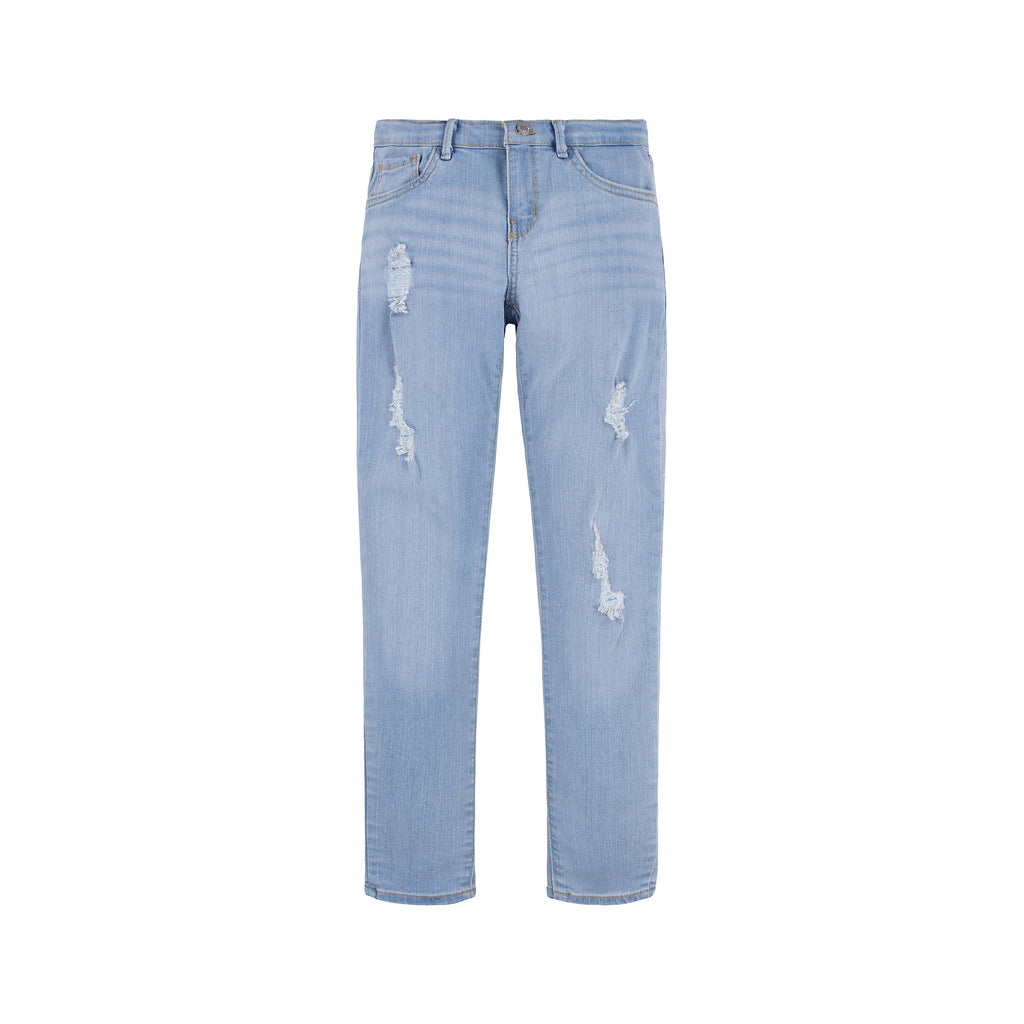 Jean Recto Cropped Levi's | Azul Claro + Roturas Distressed + Parche Cuero Completo | Niña (2T - 16T)