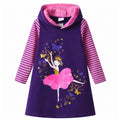 Vestido Hoodie de Bailarina para Niñas – Manga Larga Morado a Rayas Rosa, Algodón (3 - 12T)