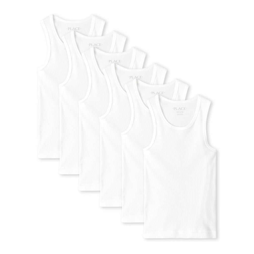 The Children's Place | Camisetas Sin Mangas Niño Pack 6 Algodón Acanalado Blanco Tank Top (2T - 16T)