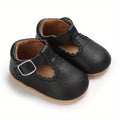 Zapatos Estilo Mary Jane para Bebé Niña en Color Negro con Suela Blanda Antideslizante (Calzado Ligero de Cuna para Fiestas y Uso Diario) (Talla 19 - 21)