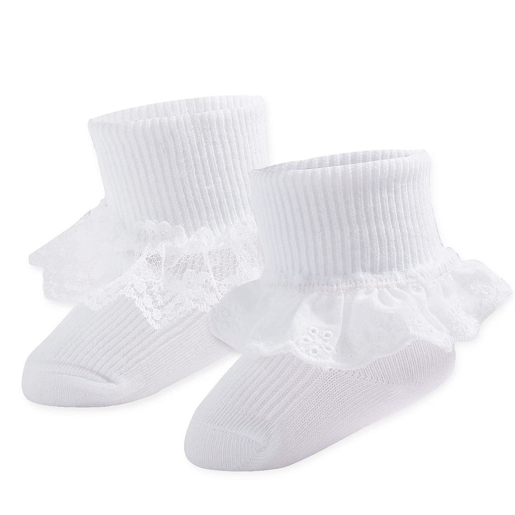 Calcetines Bebé Niña Pack 2 Algodón Puño Canalé Alto Volante Tul Blanco Bautizo Ocasión
