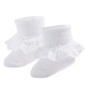 Calcetines Bebé Niña Pack 2 Algodón Puño Canalé Alto Volante Tul Blanco Bautizo Ocasión