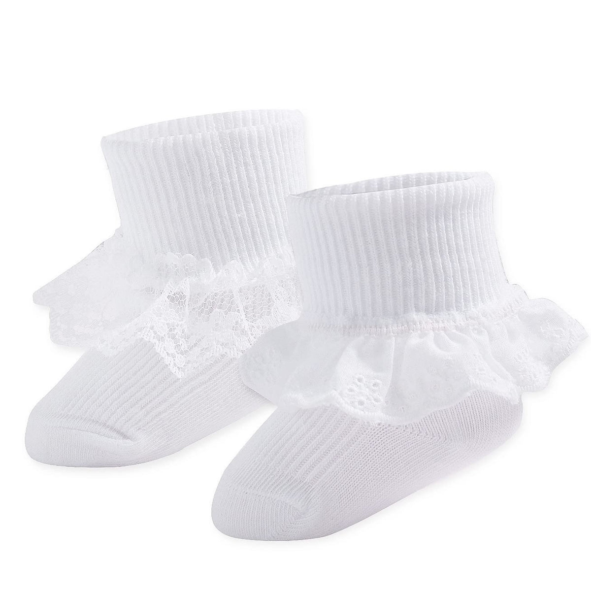 Calcetines Bebé Niña Pack 2 Algodón Puño Canalé Alto Volante Tul Blanco Bautizo Ocasión