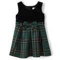 The Children's Place | Vestido Elegante Terciopelo Negro y Cuadros Escoceses Verde Niña