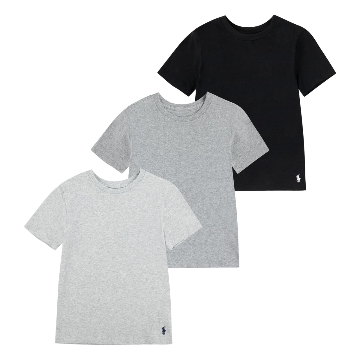 Polo Ralph Lauren | Camisetas Interior Niño Pack 3 Algodón 4D-Flex Negro Gris Manga Corta (6T - 16T)