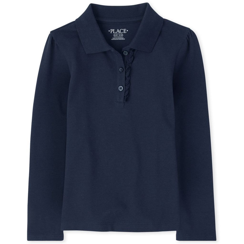 The Children's Place Polo Piqué Niña | Navy • Manga Larga con Volantes