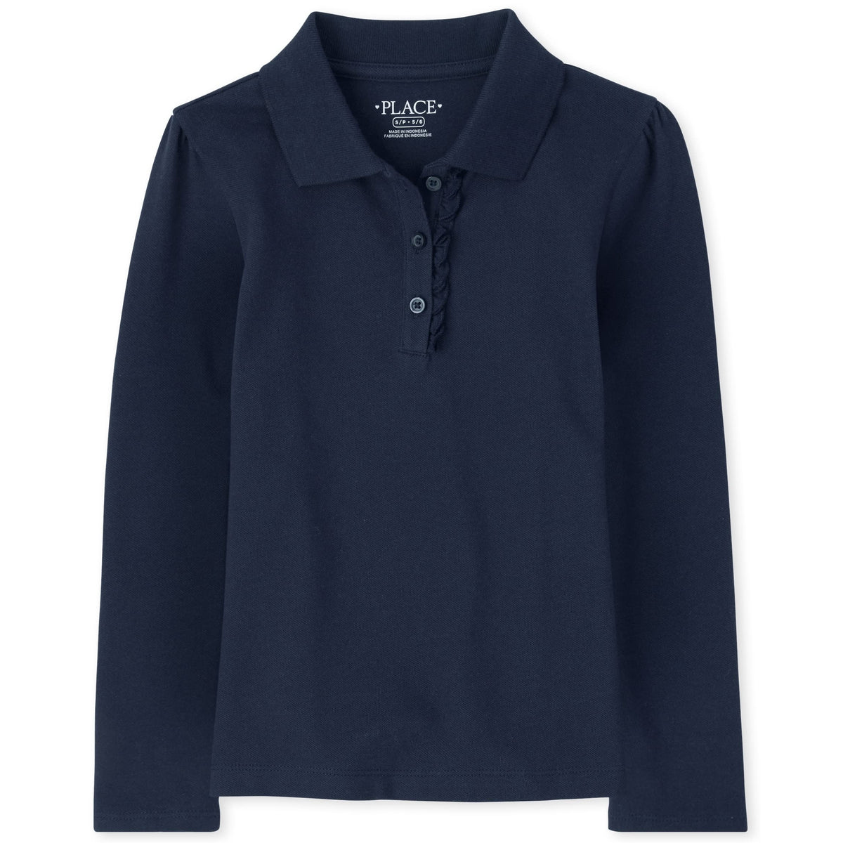 The Children's Place Polo Piqué Niña | Navy • Manga Larga con Volantes