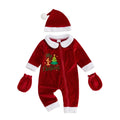 My 1st Christmas Velvet Romper | Mameluco Terciopelo Rojo Bebé — Cremallera + Bordado + Gorro Papa Noel + Manoplas